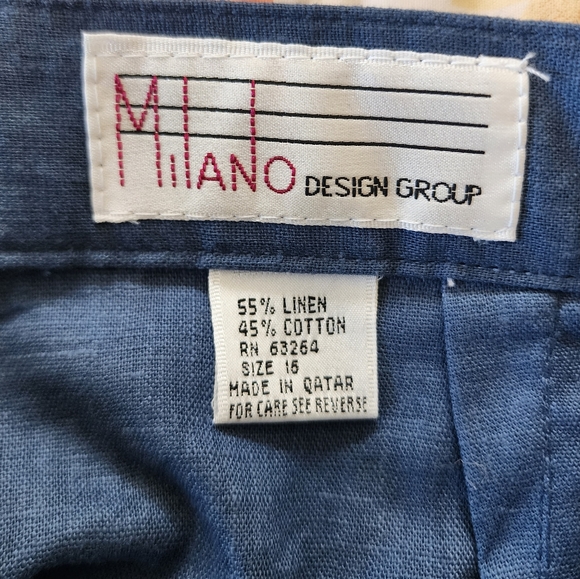 Milano Steel Blue Linen Front Zip, Pockets, Pants Size 16 - Picture 5 of 12